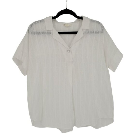 Jane and Delancey womens XL white boxy Swiss dot short sleeve pop over blouse - Picture 1 of 10